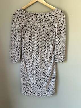 Diane von Furstenberg Beige and Black Floral Lace 3-Quarter Sleeve Sheath Dress